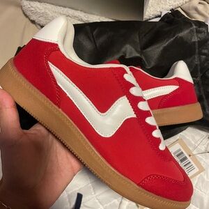 Red and White Sneakers with Gum Sole